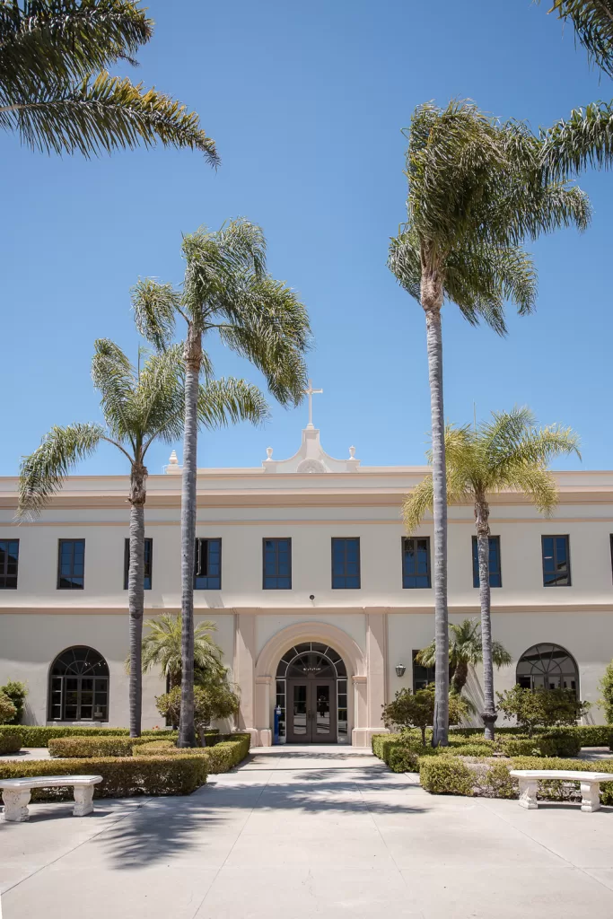 courtyard view of entrance to Founders chapel at USD