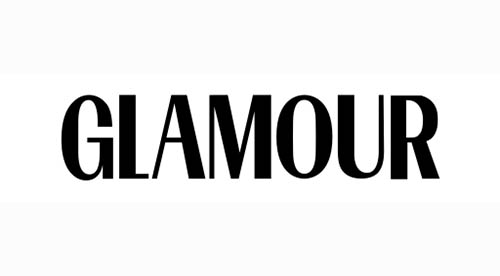The image displays the word "GLAMOUR" in bold, black capital letters against a white background.